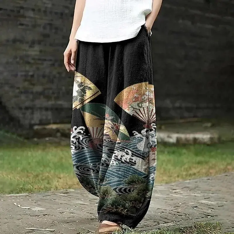 Japanese Art Crane Print Casual Pants Harajuku Pink Autumn Lantern Trousers Elegent Boho Wide Leg Pants Fashion Baggy Pants Japanese Art Crane Print Casual Pants Harajuku Pink Autumn Lantern Trousers Elegent Boho Wide Leg Pants Fashion Baggy Pants