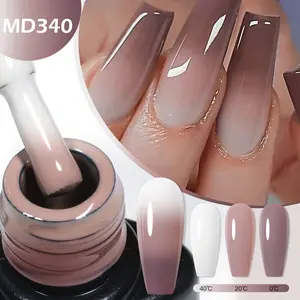 MSRUIOO 8ml Thermal Nail Gel Polish, 3 Layers Gradient Nude Pink Glitter Temperature Color Changing Sparkling Semi Permanent Nail Art Varnis, Polygel Nails, Uv Light Gel