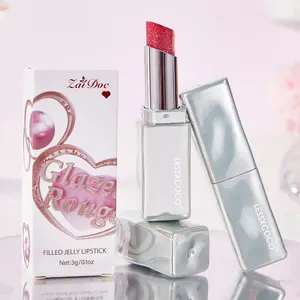 LessXcoco Glaze Rouge Filled Jelly Lipstick by ZaiDoc - Shiny Glitter Finish, Hydrating Formula, 3g Luxe Silver Tube | Vibrant Lip Color