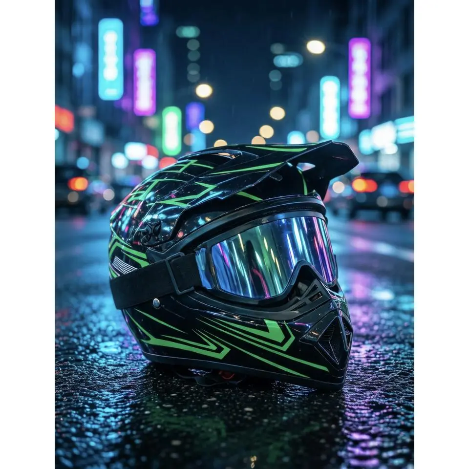 Adult Men's Full Face Pneumatic Helmet, DOT Approved Matte Black Tactical Motorcycle Helmet with Goggles & Face Mask, Windproof Breathable Adjustable Safety Helmet for E-Bike, Motocross,Dirt Bike, ATV & Off-Road Cycling