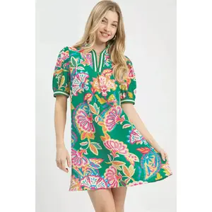 UMGEE Jacquard Paisley Print Puff Sleeve Tunic Dress **DEBUT SALE**