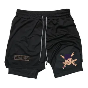 Men's 2-in-1 Athletic Shorts With One Piece Roronoa Zoro Print Quick Dry Anime Gym Casual Streetwear Shorts Japanese Streetwear Summer Outfits Men Shorts Gifts for Him