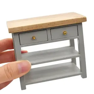DIY Dollhouse Mini Bathroom Furniture, Micro Side Cabinet Storage Cabinet Model, Wood Tone / Gray Optional