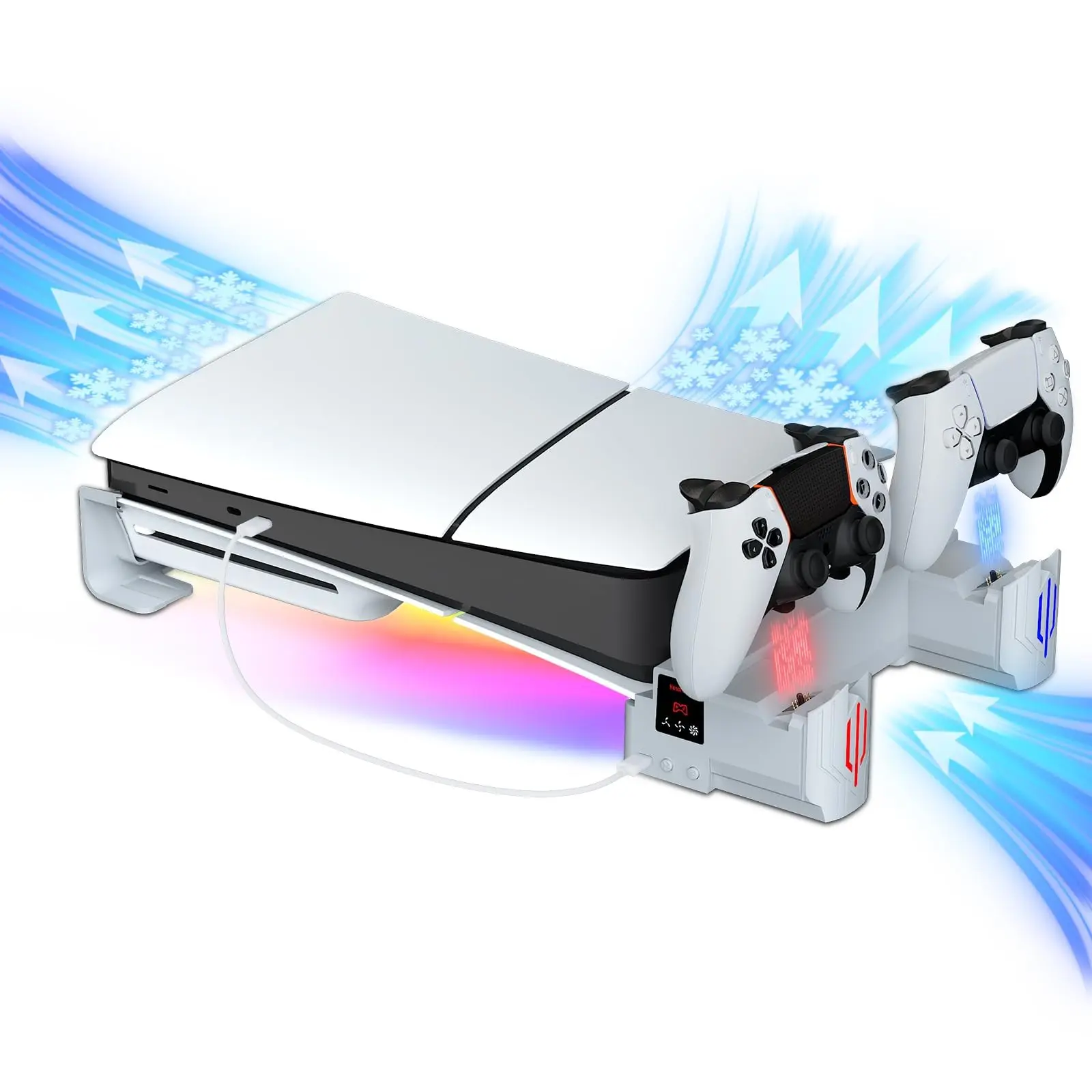 PS5 Cooling Stand with RGB Lighting and Dual Controller Slots for Enhanced Gaming Experience