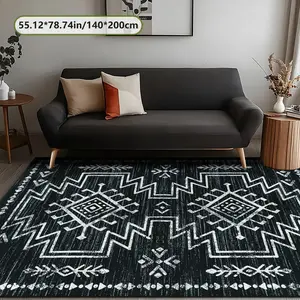 Velvet Home with Ethnic Geometric Print, Holiday Decor Carpet, Geometric Pattern Rug for Hallway Living Room Bedroom Door Mat Indoor Outdoor Use