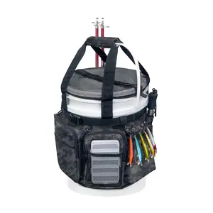 Fishing Bucket Organizer with Bucket Cover, Fishing Tackle Bag with Rod & Plier Holder, Multi-Pockets for 5 Gallon Bucket Fishing & Boating Accessories