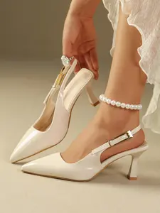 Women's Pointed Toe Back Tie Low Heel Sandals, Simple One Strap Design, Elegant Office & Date Shoes, Comfortable Women's Footwear