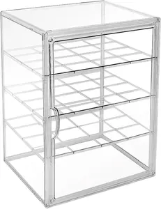 4 Tiers 15.7"X11.8"X9.8" Clear  Organizer Box Display Case, Plastic Holder with  Door and 3 Division Boards for Figures, Books, Handbags, Purses, Boots