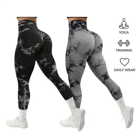 Women's Tie Dye 2-3 Pack High-Waisted Workout Leggings - Rear Lifting, Tummy Control, Squat Proof, Compression, Athleisure Style Pants for Yoga, Gym