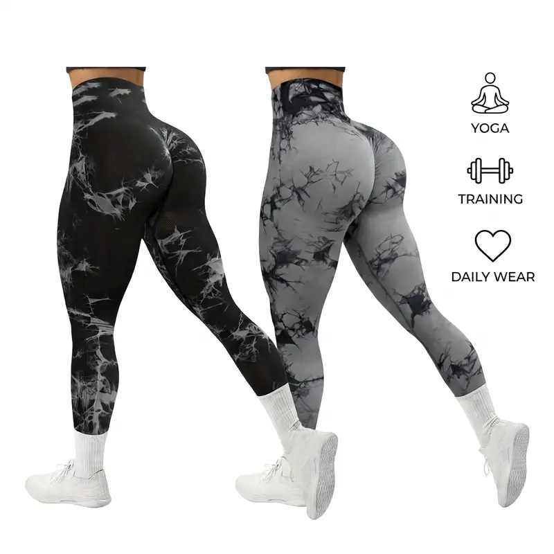 Women's Tie Dye 2-3 Pack High-Waisted Workout Leggings - Rear Lifting, Tummy Control, Squat Proof, Compression, Athleisure Style Pants for Yoga, Gym