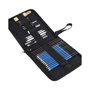 35PCS Pro Drawing Kit Sketching  ,Portable  Travel Case-Charcoal , Sketch , Charcoal Stick,Sharpener,Eraser. Supplies for Artists Beginner Adults Teens back to  season️ Zippered Colored Pencil Art Set gift cartoon design school supple shopping deluxe