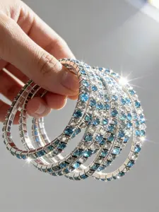 10 Ocean Gloss Blue and White Stacked Bracelets, Double Layered Bracelets, Pool and Resort Charm Stacked Bracelets
