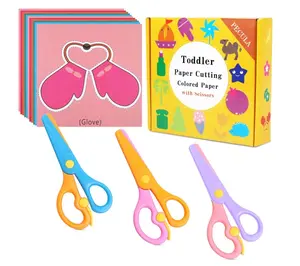 Safety Scissors For Toddler, Kids, Children - Plastic, Dual-Color Preschool Training Scissors(3 Pack), Paper Cutting(96 Pcs) Set For Paper Craft Supplies