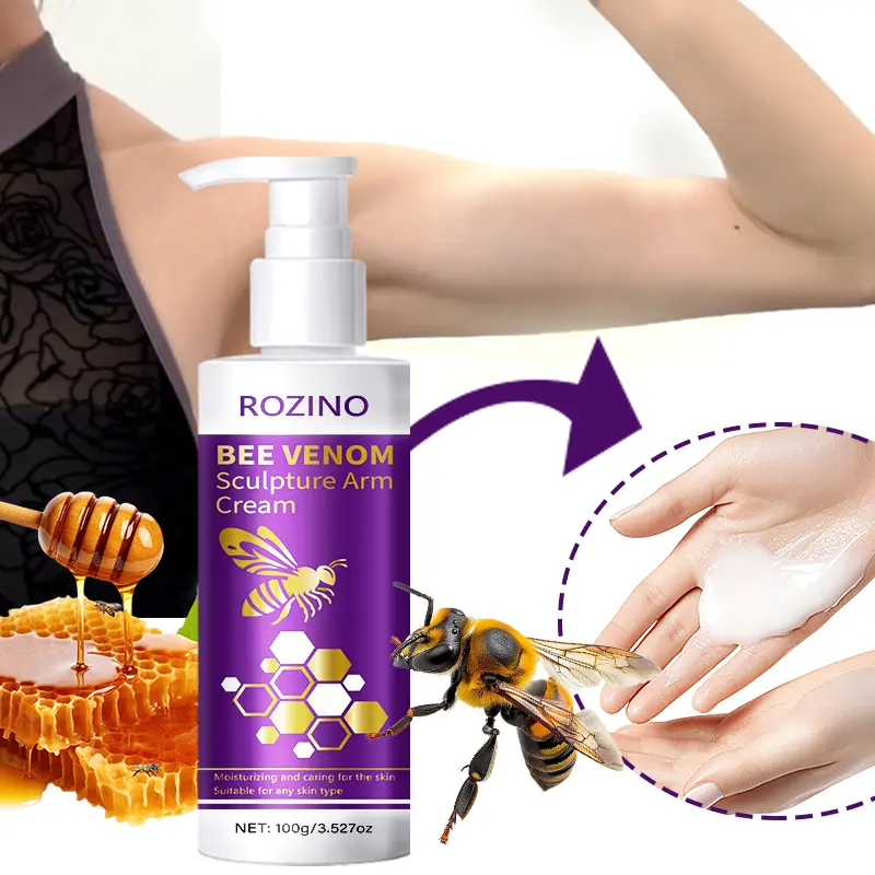 ROZINO Bee Venom Arm Sculpting Cream - 100g White Round Jar, Non-Greasy Nourishing Body Moisturizer for Daily Arm Skin Care