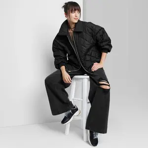 Women's Nylon Quilted Bomber Jacket - Wild Fable Black L