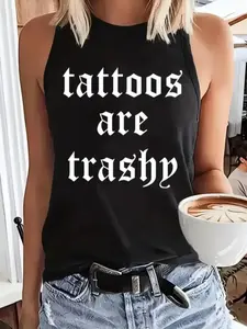 Women's Summer Casual Loose Tank Top, Letter Print Design, Soft Comfortable Homewear Essential for Relaxation