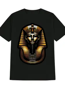 Men's Vintage Egyptian Pharaoh Totem T-Shirt, Gold Design, Comfortable Short Sleeve Round Neck, Ideal for Summer and All Seasons