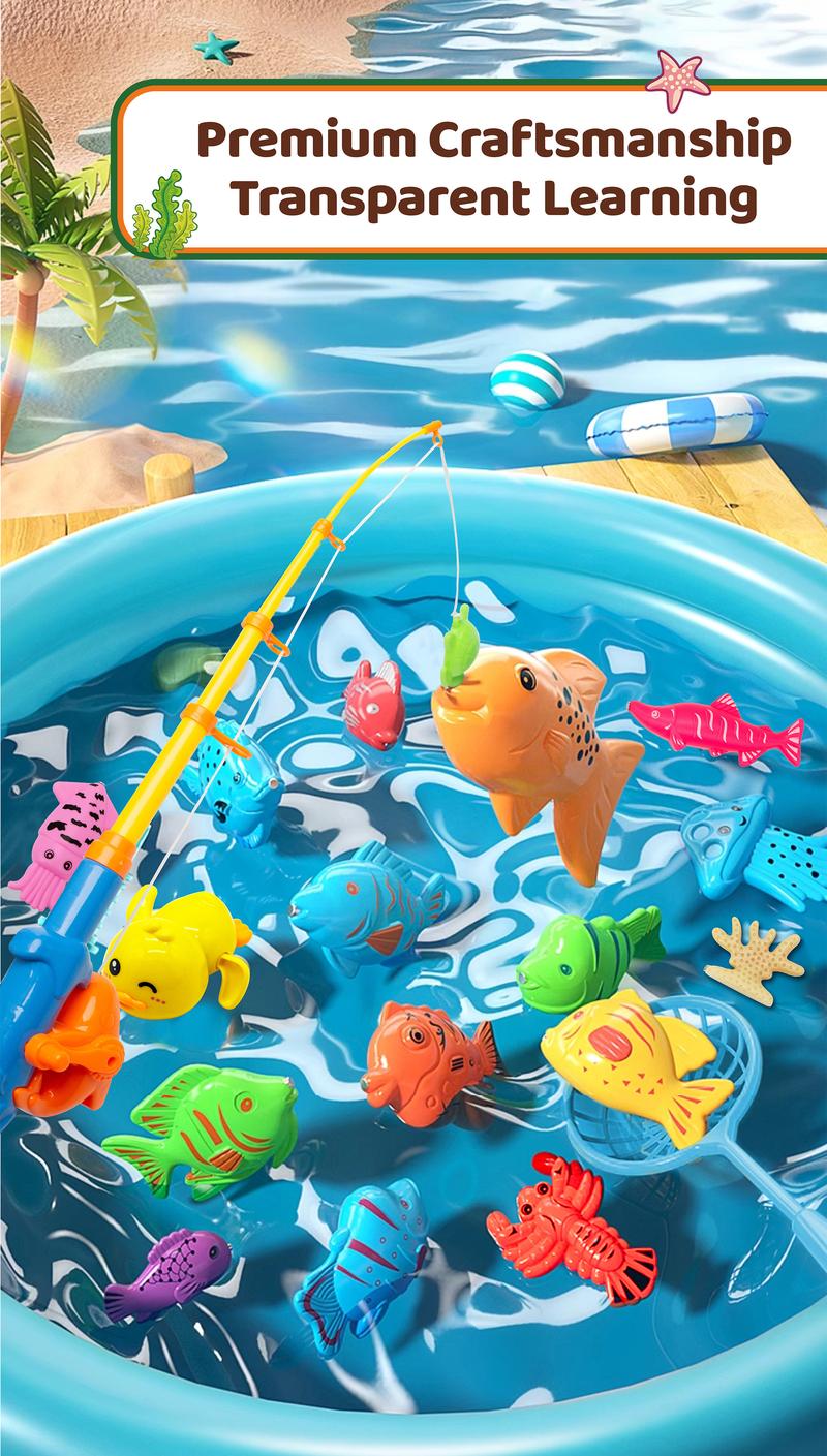Kiditos Magnetic Fishing Bath Toys Game Set,Swimming Fish Toys for Bathtub,Water Table Bathtub Toys for Toddlers Kids Age 3-6, Pool Toys for Pretend Play&Education Teaching&Learning Colors