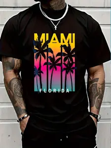 100% Cotton Cool Miami Florida Graphic Design Tees, I Love Miami, Miami T-Shirt Women's Men's Graphic Tee Crew Neck summer vacation Tops
