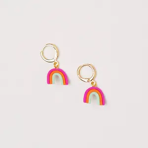 Little Rainbow Clay Earrings - 2.5 cm Lightweight Polymer Clay Casual Handmade Rainbow-Shaped Earrings with Stainless Steel Hooks