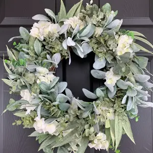 Artificial Spring Tulip Wreath, Lambs' Ear Accents, Elegant Floral Arrangement, Perfect for Easter & Living Room Decor
