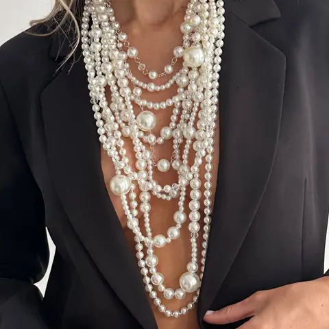 【Black Friday】Women's Boho Layered Faux Pearl Necklace, Vintage-Style Statement Jewelry and Versatile Accessory for Daily Wear and Parties, Ideal Gift