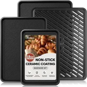 Nonstick cookie sheets for baking with cooling rack set of 4, 0.8 mm thick heavy-duty baking sheets for oven, half/quarter/jelly roll pans oven trays, baking pan set with diamond texture