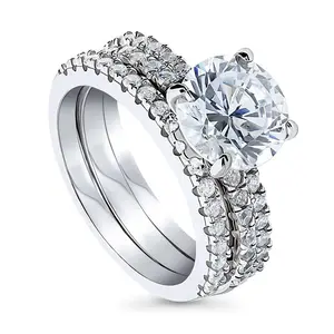 BERRICLE Sterling Silver Solitaire Hidden Halo Engagement Rings Statement Stackable Band for Women, 2.7 Carat Round Cut Cubic Zirconia CZ Ring Set