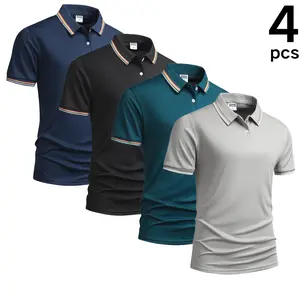 Polished Short-Sleeve Polo Top with Textured Fabric & Striped Trim Detailing & Casual-Office Ready Fit