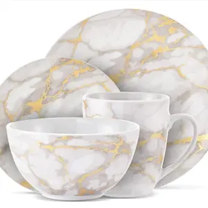 16-Piece White Porcelain Dinnerware Set – Elegant Plates, Bowls & Mugs for 4, Microwave & Dishwasher Safe, Modern Tableware for Everyday Use or Special Occasions