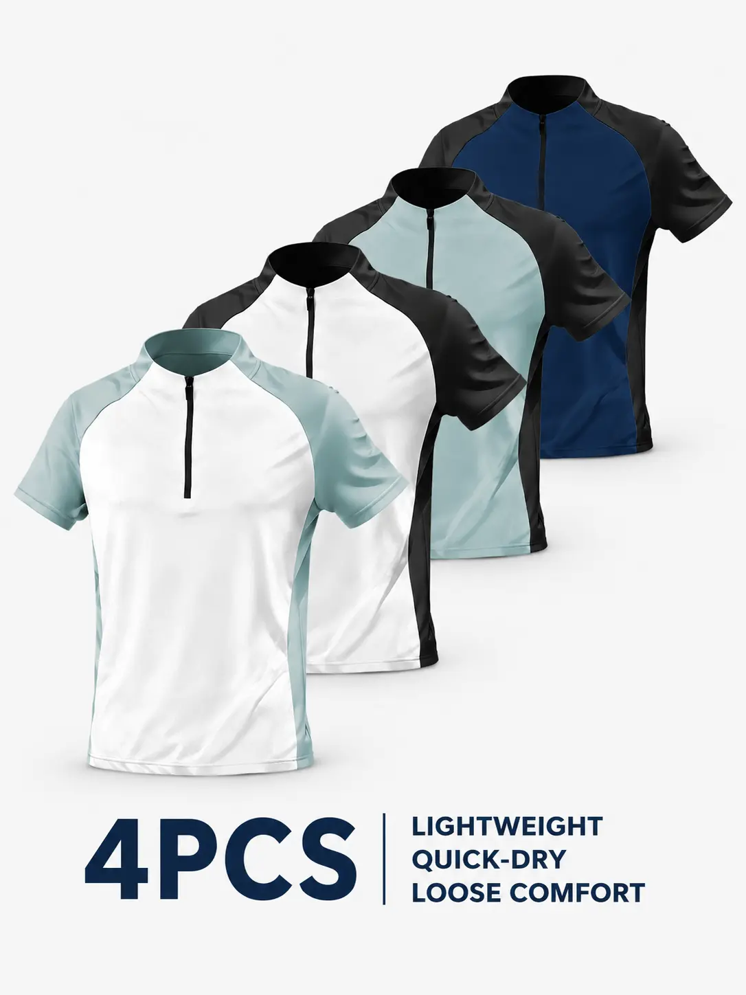 4 pack Men's 1/4 Zip Quick Dry Fitted Short Sleeve Athletic Shirts 1/2/3/4 Pack Available, Cool Feeling Color Block Mock Neck Workout Tops, Lightweight Breathable Sport Tees for Golf Gym Running Training Outdoor Daily Casual Wear