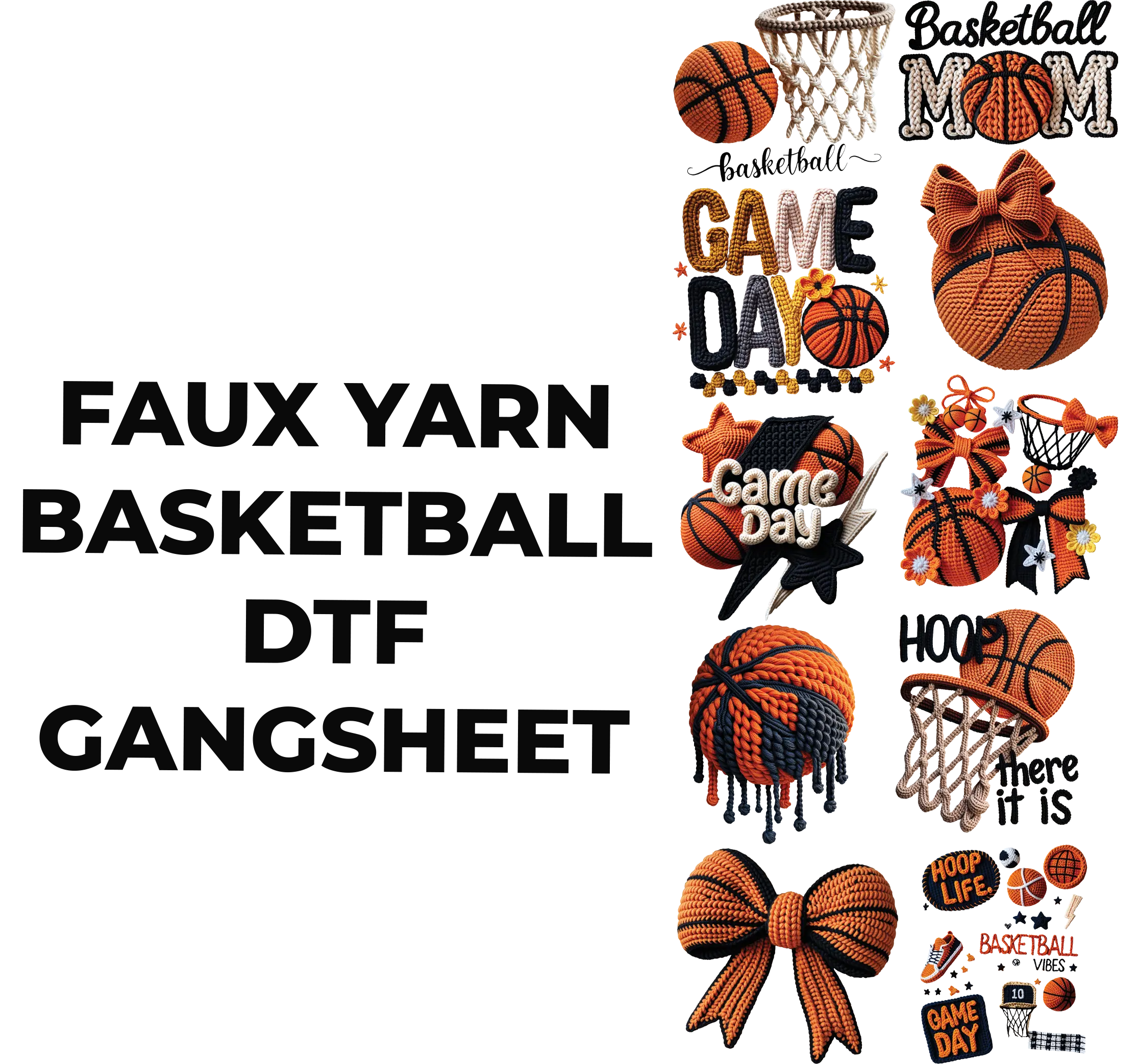 FAUX YARN BASKETBALL DTF GANGSHEET FOR SHIRTMAKING