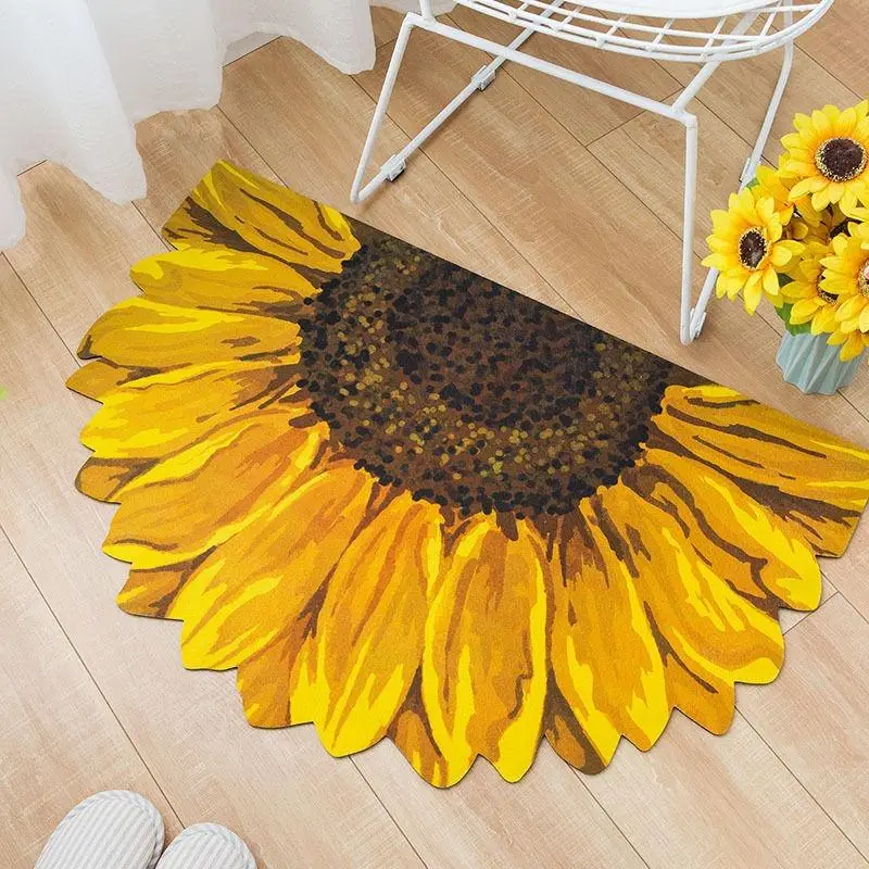 Sunflower Print Floor Mat, 1 Count Entry Door Mat, Home Rubber Bottom Non-slip Mat, Decorative Rug for Home Living Room Bedroom Entrance