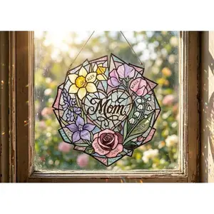 Custom Name Suncatcher – Birth Flower Window Decor, Personalized Mother’s Day Gift for Mom, Family Keepsake Ornament