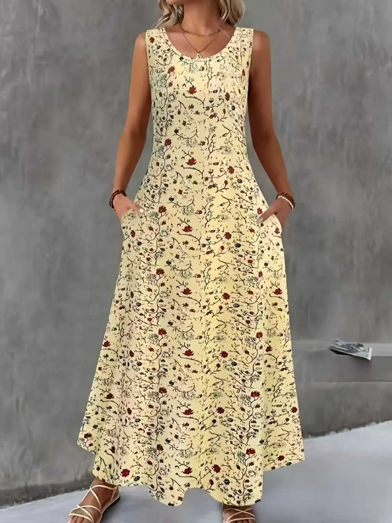 Floral Print Sleeveless Long Dress, Casual Elegant Style, Perfect for Parties, Women's Fashion, Summer Wear, Comfortable and Stylish