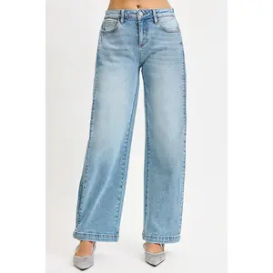 RISEN Mid Rise Wide Barrel Transferable Leg Snap Jeans