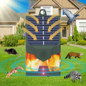 New Solar-Powered Animal Repeller, Variable Frequency Ultrasonic, LED Flame Light Flash, Indoor Outdoor Use, Pest Control Device, Home Pest Control