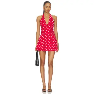 MORE TO COME Olivea Halter Mini Dress in Red & White Dot