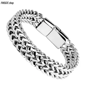 Unisex 21cm Double-Row Fish Scale Braided Bracelet, Stainless Steel Alloy with Magnetic Keel Clasp. Trendy Casual Jewelry, Premium Daily Wear Fashion Costume Accessory