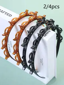 New Year's Gift for Women, Multi-Layer Hollow-Out Braided Headband Set with Hair Clips Design, Casual Plain Style, All-Season Accessories for School and Dating, Hair Accessory