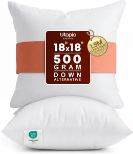 Utopia Bedding 18x18 Pillow Inserts, Set of 2, White – Indoor Decorative Throw Pillows for Bed, Sofa & Couch – Soft, Supportive & Fluffy Cushion Inserts