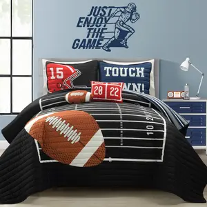 Lush Decor American Football Reversible Quilt Set - Includes Quilt, Pillow, and Table Runner - Versatile Design for Home Decor - Sports Fans