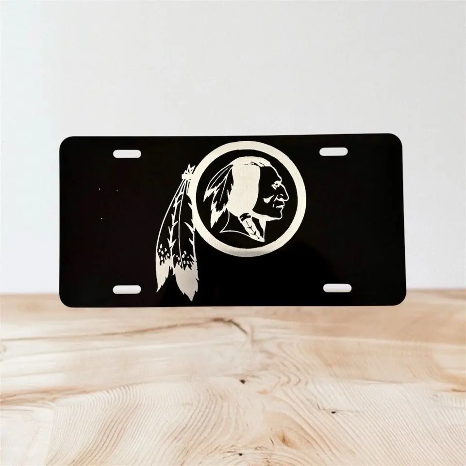 Feather Chief 12x6 in Aluminum License Frame Number Plates - Native Inspired Car Exterior Decor with Drill Holes, Vehicle Mount, Black White Vintage Star Number Plates Gift