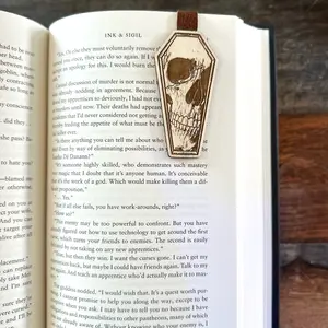 Magnetic Wooden Bookmark with Skull Coffin Design