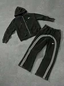 Men's Hooded Sportswear Set, Fleece Lined Zip Design, Elastic Waistband, Ideal for Daily Wear and Active Lifestyle, Sweatsuit Outfits