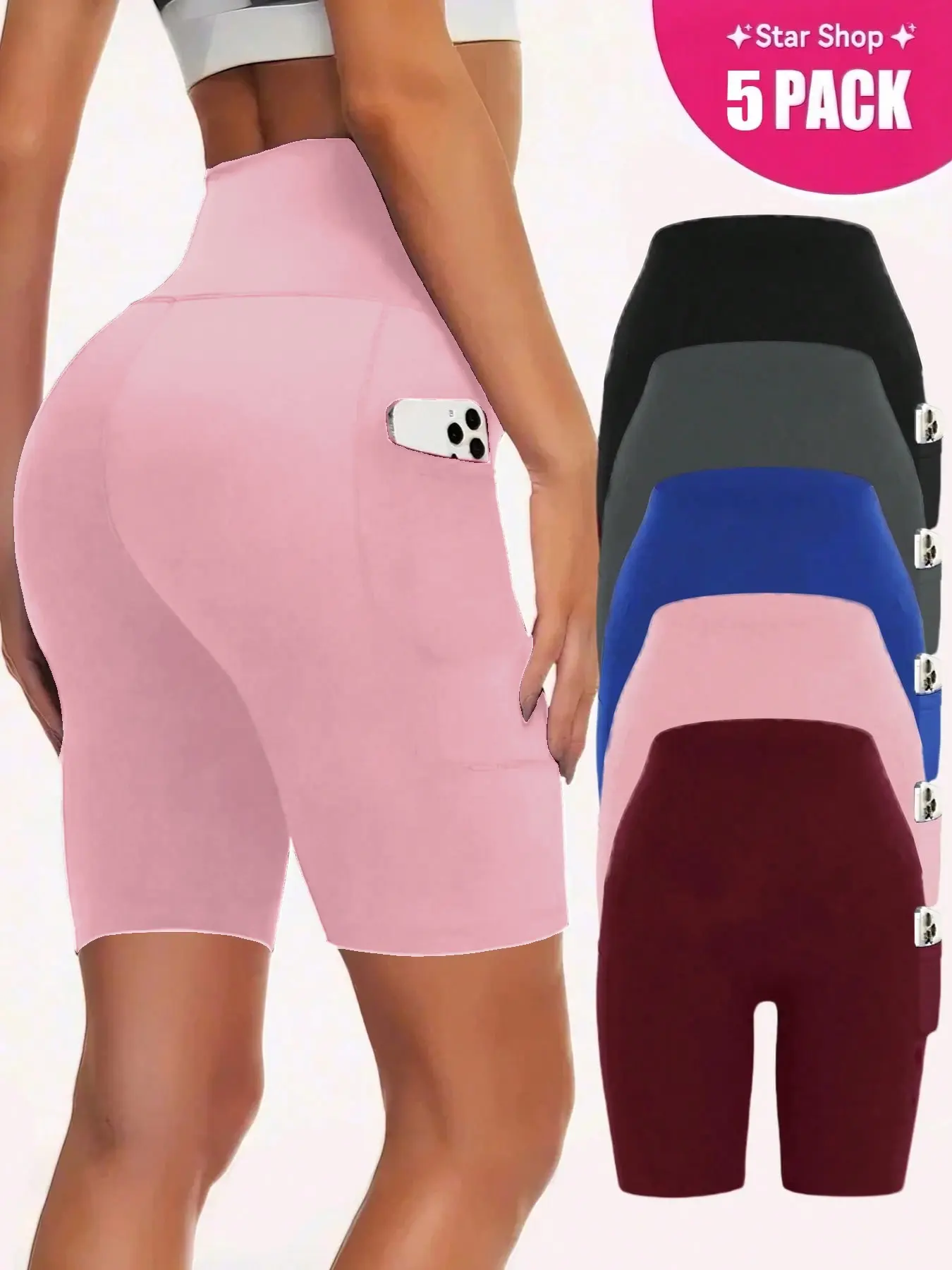 Summer Workout Shorts for Women, High Waisted 5" Yoga Cycling Shorts with 4 Pockets, Sweat Absorbent Quick Dry Fabric, Casual Athletic Wear for Spring Running, Gym & Everyday