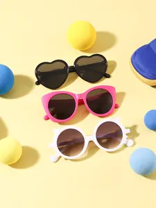 Sweet Cat Eye Heart Round Cartoon Frame Glasses, Casual Trendy Fashion Eyewear for Kids 4-8 Years, Lightweight Durable Daily Use