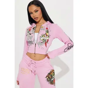 Ed Hardy Tiger Roar Zip Up Hoodie - Pink C