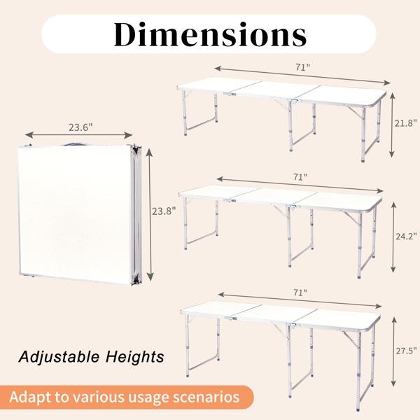 180 x 60 x 70cm Aluminum Alloy Folding Table White