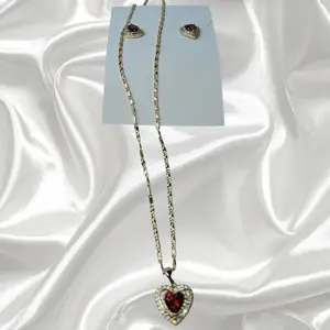 Beautiful Hearts Set Red Color With Earrings 18 Inches Elegant Jewelry Gift for Her